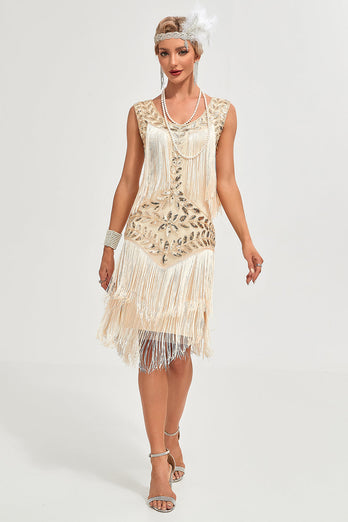 Black Gatsby 1920s Flapper Dress with Sequins and Fringes