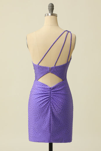 One Shoulder Purple Party Dress