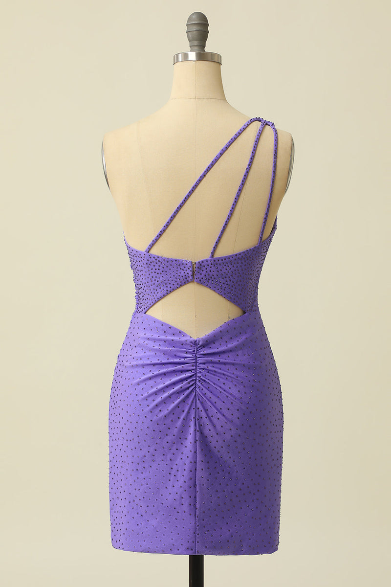 Load image into Gallery viewer, One Shoulder Purple Party Dress