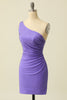 Load image into Gallery viewer, One Shoulder Purple Party Dress