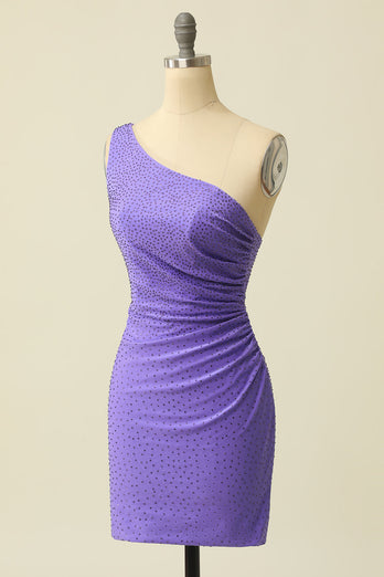 One Shoulder Purple Party Dress