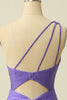 Load image into Gallery viewer, One Shoulder Purple Party Dress