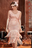 Load image into Gallery viewer, Blush Sequins 1920s Flapper Gatsby Dress with Fringes