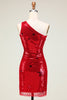 Load image into Gallery viewer, Glitter Red One Shoulder Sequins Stars Tight Short Party Dress