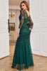 Load image into Gallery viewer, Dark Green Long Sleeves Beading Prom Dress