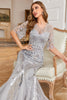 Load image into Gallery viewer, Sparkly Round Neck Grey Sequins Long Prom Dress with Sleeves