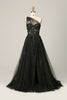 Load image into Gallery viewer, A Line One Shoulder Black Long Prom Dress with Appliques