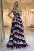 Load image into Gallery viewer, Sparkly Black Pink Tiered A-Line Long Prom Dress with Lace