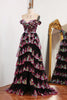 Load image into Gallery viewer, Sparkly Black Pink Tiered A-Line Long Prom Dress with Lace