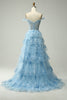 Load image into Gallery viewer, A-Line Off the Shoulder Blue Long Prom Dress with Appliques