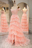 Load image into Gallery viewer, Glitter Blush Tiered A-Line Long Prom Dress with Lace