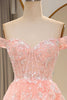 Load image into Gallery viewer, Glitter Blush Tiered A-Line Long Prom Dress with Lace