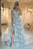 Load image into Gallery viewer, Sparkly Silver Tiered A-Line Long Prom Dress with Lace