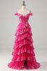 Load image into Gallery viewer, Off The Shoulder Fuchsia Prom Dress with Sequins