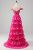 Load image into Gallery viewer, Off The Shoulder Fuchsia Prom Dress with Sequins