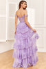 Load image into Gallery viewer, Off the Shoulder Purple Corset Prom Dress with Slit