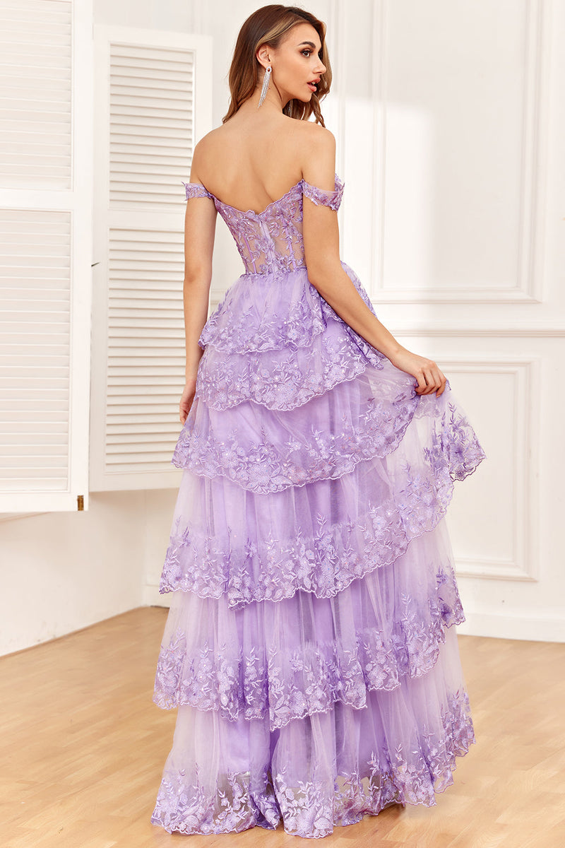 Load image into Gallery viewer, Off The Shoulder Fuchsia Prom Dress with Sequins