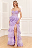 Load image into Gallery viewer, Off the Shoulder Purple Corset Prom Dress with Slit