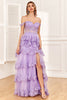 Load image into Gallery viewer, Off the Shoulder Purple Corset Prom Dress with Slit