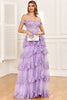 Load image into Gallery viewer, Off the Shoulder Purple Corset Prom Dress with Slit