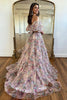 Load image into Gallery viewer, Pink Green Floral Off the Shoulder Long Prom Dress_4