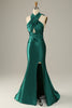 Load image into Gallery viewer, Dark Green Halter Lace-Up Mermaid Prom Dress with Slit