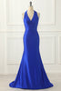 Load image into Gallery viewer, Royal Blue Halter Satin Prom Dress with Bow