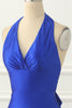 Load image into Gallery viewer, Royal Blue Halter Satin Prom Dress with Bow