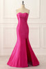 Load image into Gallery viewer, Fuchsia Satin Mermaid Prom Dress with Split Front