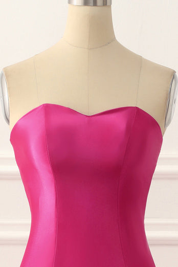 Fuchsia Satin Mermaid Prom Dress with Split Front