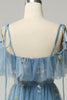 Load image into Gallery viewer, A-Line Spaghetti Straps Grey Blue Long Prom Dress with Embroidery