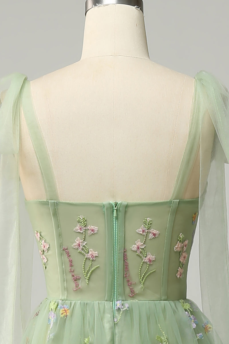 Load image into Gallery viewer, A-Line Spaghetti Straps Green Long Prom Dress with Embroidery