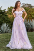 Load image into Gallery viewer, Tulle Lavender Off The Shoulder Long Prom Dress with Embroidery