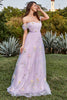 Load image into Gallery viewer, Tulle Lavender Off The Shoulder Long Prom Dress with Embroidery