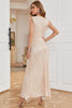 Load image into Gallery viewer, Sheath V Neck Light Khaki Prom Dress with Beading