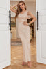 Load image into Gallery viewer, Sheath V Neck Light Khaki Prom Dress with Beading