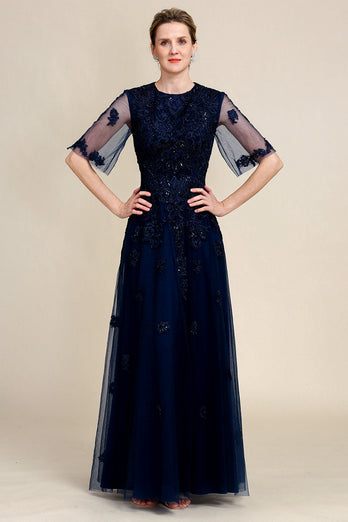 Sparkly Navy Beaded Mother of the Bride Dress with Lace