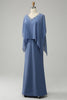 Load image into Gallery viewer, Grey Blue Sparkly Beaded Batwing Sleeves Mother of the Bride Dress