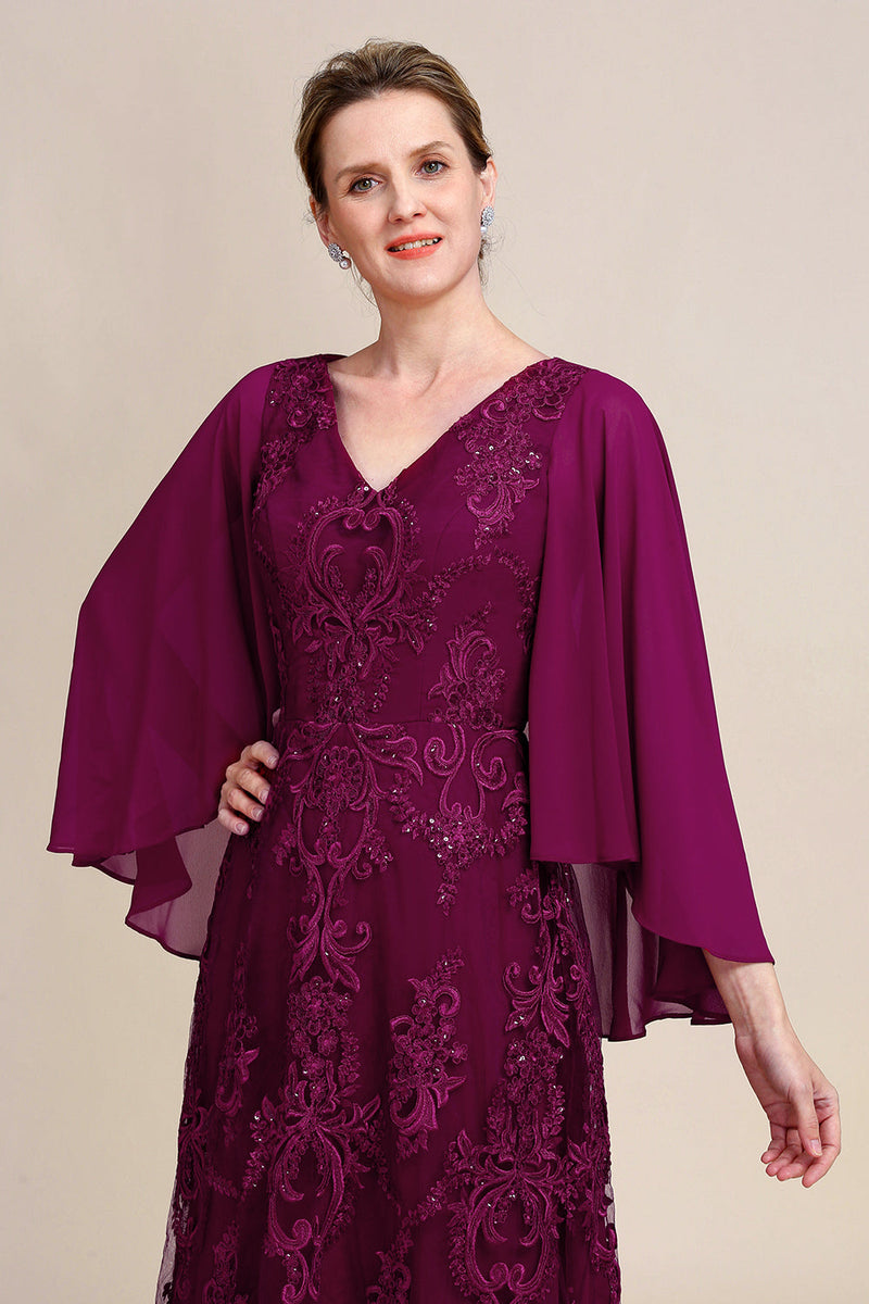 Load image into Gallery viewer, Burgundy Batwing Sleeves Beaded Mother of the Bride Dress