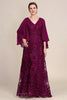 Load image into Gallery viewer, Burgundy Batwing Sleeves Beaded Mother of the Bride Dress