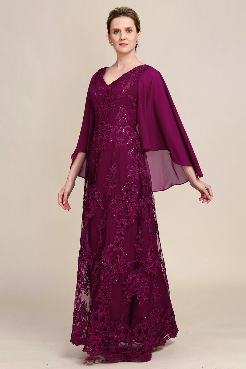 Load image into Gallery viewer, Burgundy Batwing Sleeves Beaded Mother of the Bride Dress