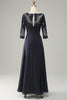 Load image into Gallery viewer, Asymmetrical Navy Mother of Bride Dress with Long Sleeves