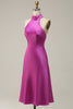 Load image into Gallery viewer, Halter Satin Fuchsia Bridesmaid Dress