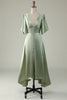 Load image into Gallery viewer, Satin Deep V-Neck Light Green Long Prom Dress with Button