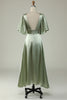 Load image into Gallery viewer, Satin Deep V-Neck Light Green Long Prom Dress with Button