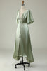 Load image into Gallery viewer, Satin Deep V-Neck Light Green Long Prom Dress with Button