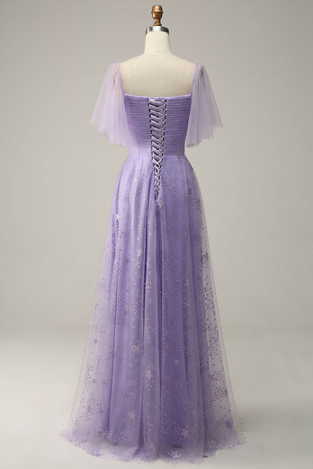 Off Shoulder Lavender Prom Dress with Ruffles