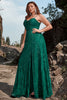 Load image into Gallery viewer, Dark Green Spaghetti Straps Sparkly Long Prom Dress with Slit