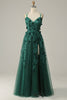 Load image into Gallery viewer, A-Line Tulle Dark Green Long Prom Dress with Slit