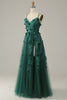 Load image into Gallery viewer, A-Line Tulle Dark Green Long Prom Dress with Slit